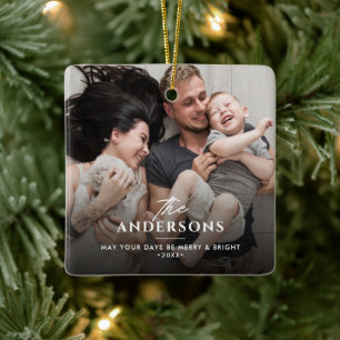 Weihnachts-/Feiertags-Familienname & Nachricht 2-F Keramikornament