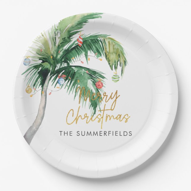 Weihnachts-Feiertags-Küstenpalmenbaum individuell Pappteller (Vorderseite)