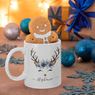 Weihnachts-Feiertags-Rentier-Blumen Personalisiert Kaffeetasse