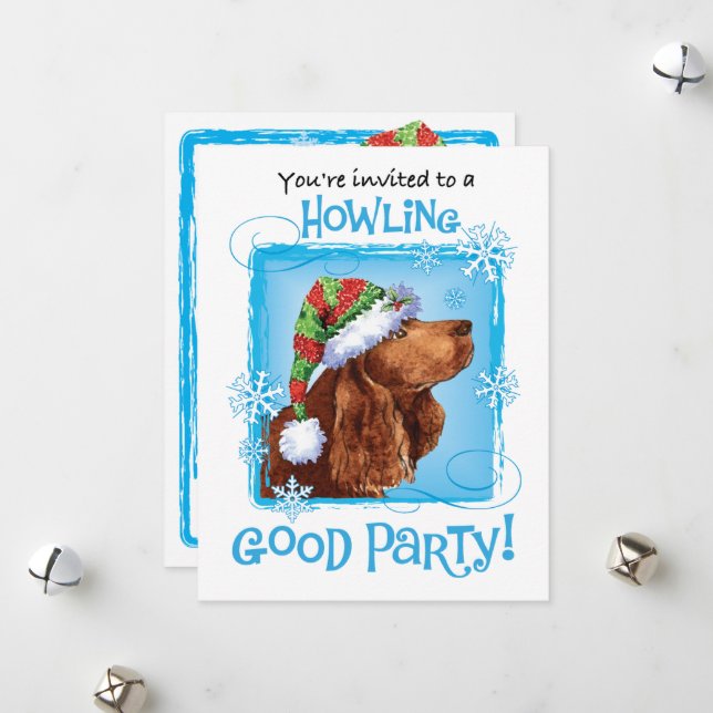 Weihnachts-Feld Spaniel Feiertag Einladung (Vorderseite/Rückseite Beispiel)
