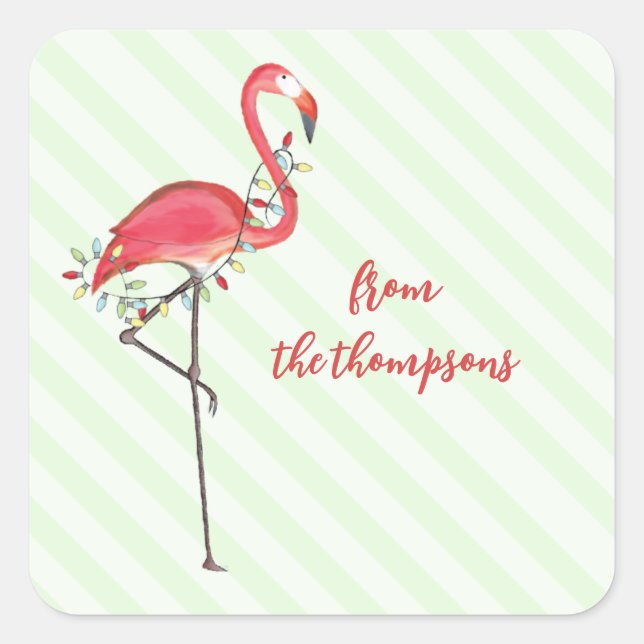 Weihnachts festlich Niedlich Flamingo String Light Quadratischer Aufkleber (Vorderseite)