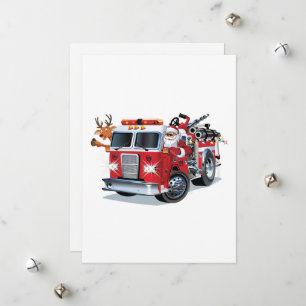 Weihnachts-Feuerwehrauto Cartoon Feiertagskarte