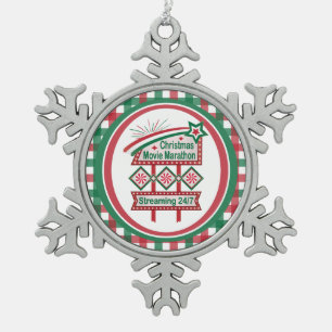 Weihnachts-Film Marathon Retro Marquee Festival Schneeflocken Zinn-Ornament