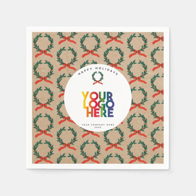 Weihnachts-Firmenlogo Vintage Kraft Serviette (Vorderseite)