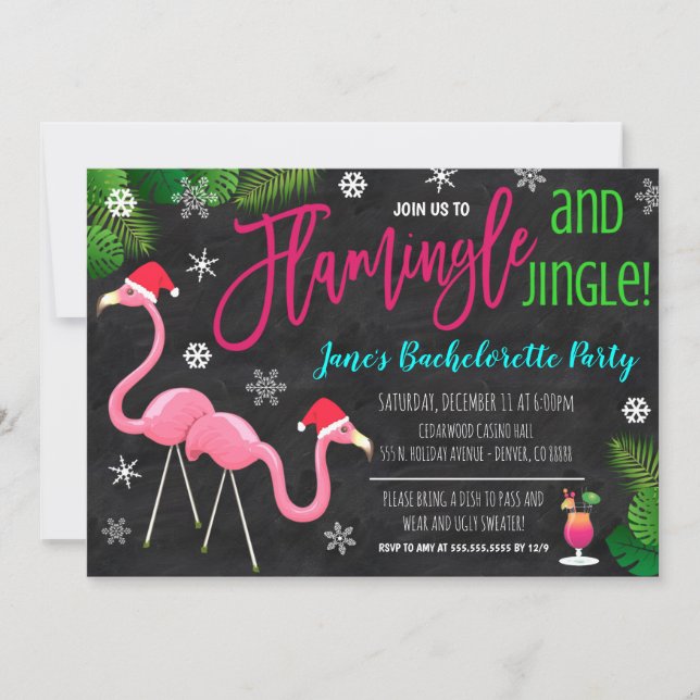 Weihnachts-Flamingle und Jingle-Party Einladung (Vorderseite)