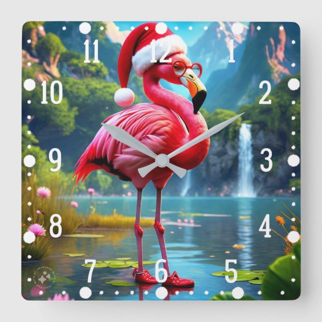 Weihnachts-Flamingo als Weihnachtsmann-47476 Uhr (Vorderseite)