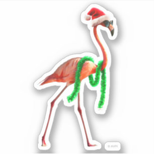 Weihnachts-Flamingo am Strand Aufkleber