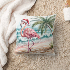 Weihnachts-Flamingo am Strand Kissen