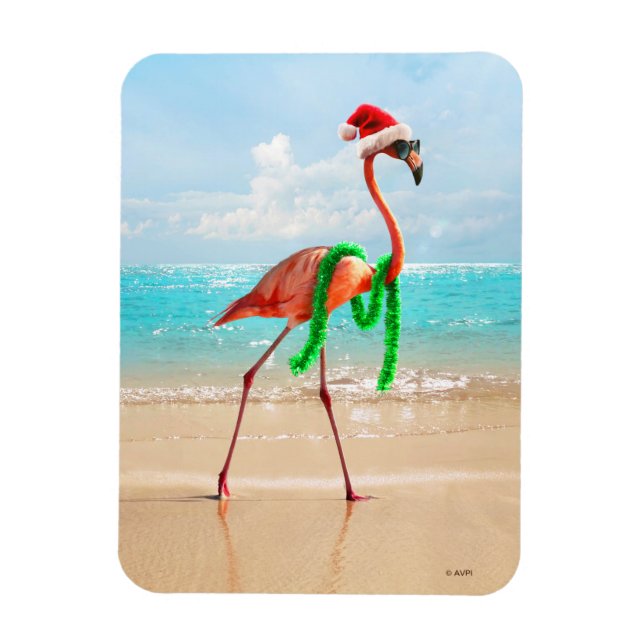 Weihnachts-Flamingo am Strand Magnet (Vertikal)