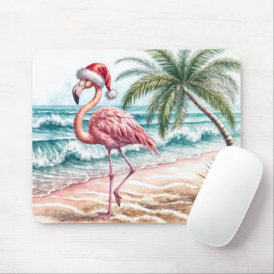 Weihnachts-Flamingo am Strand Mousepad