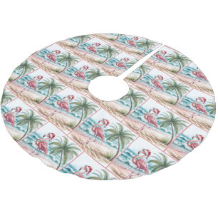 Weihnachts-Flamingo am Strand Polyester Weihnachtsbaumdecke