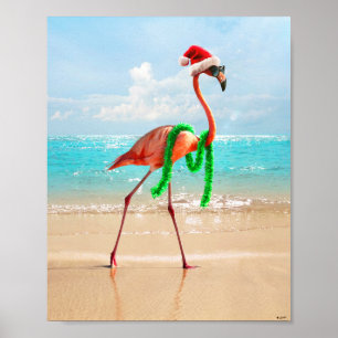 Weihnachts-Flamingo am Strand Poster