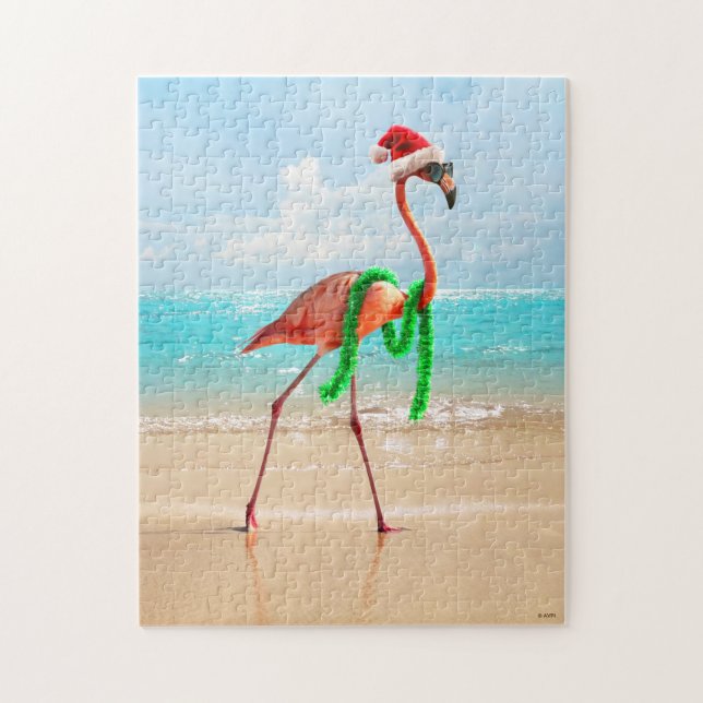 Weihnachts-Flamingo am Strand Puzzle (Vertikal)