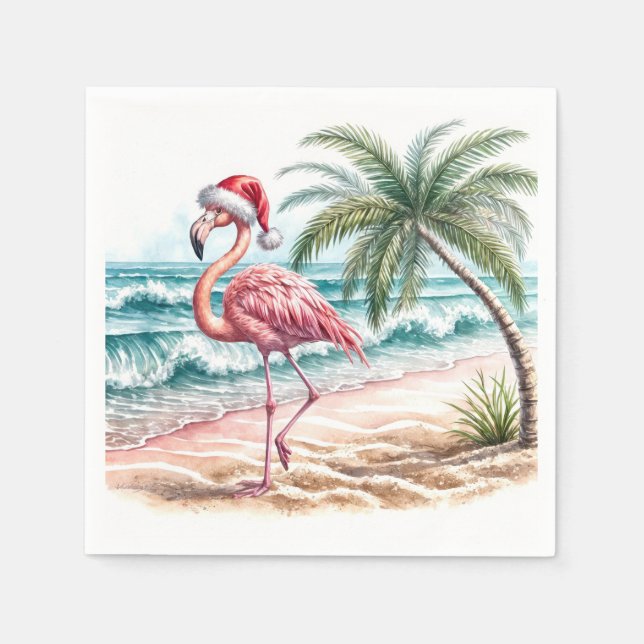 Weihnachts-Flamingo am Strand Serviette (Vorderseite)