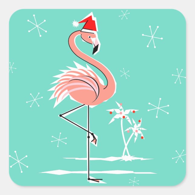 Weihnachts-Flamingo-Aufkleber Quadratischer Aufkleber (Vorderseite)