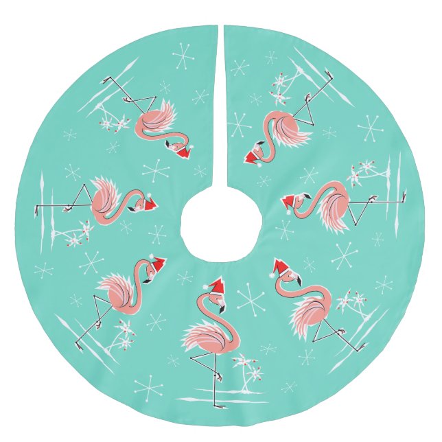 Weihnachts-Flamingo-Baumrock Polyester Weihnachtsbaumdecke (Vorderseite)
