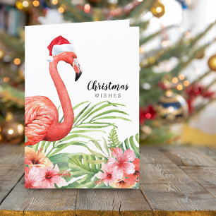 Weihnachts Flamingo Floral Greenery Wishings Feiertagskarte