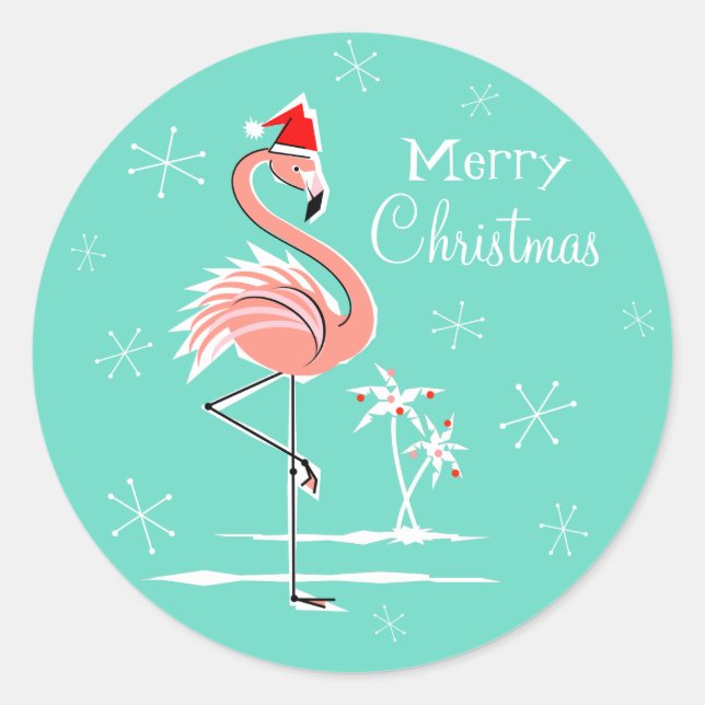 Weihnachts Flamingo Frohe Weihnachtsaufkleber rund Runder Aufkleber (Vorderseite)