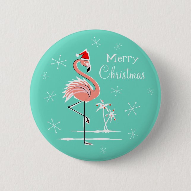 Weihnachts Flamingo Frohe Weihnachtsknopf rund Button (Vorderseite)