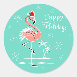 Weihnachts Flamingo Happy Holidays Aufkleber rund