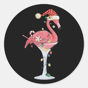 Weihnachts Flamingo Lights Xmas Tropisches Tier Runder Aufkleber