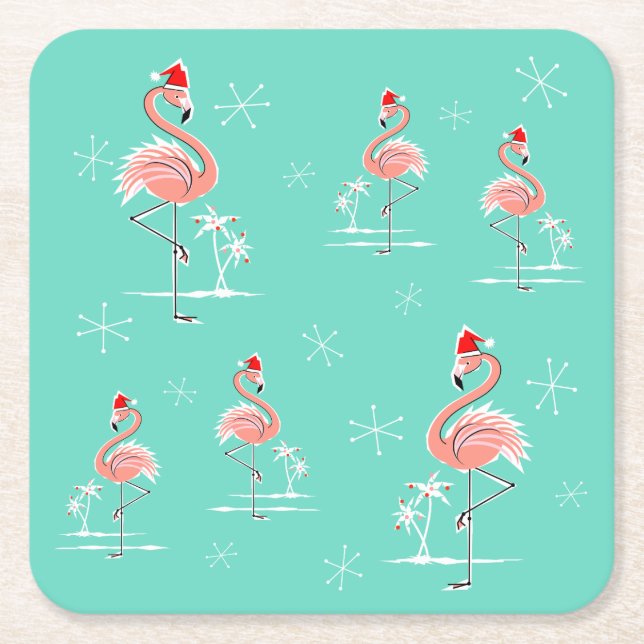 Weihnachts-Flamingo-Mehrfach-Untersetzer-Quadrat Rechteckiger Pappuntersetzer (Vorderseite)