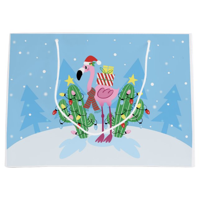 Weihnachts-Flamingo mit Kaktus Große Geschenktüte (Vorderseite)