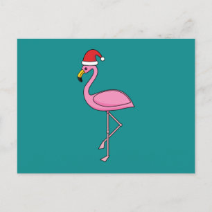Weihnachts-Flamingo mit Weihnachtsmannmütze Feiertagspostkarte