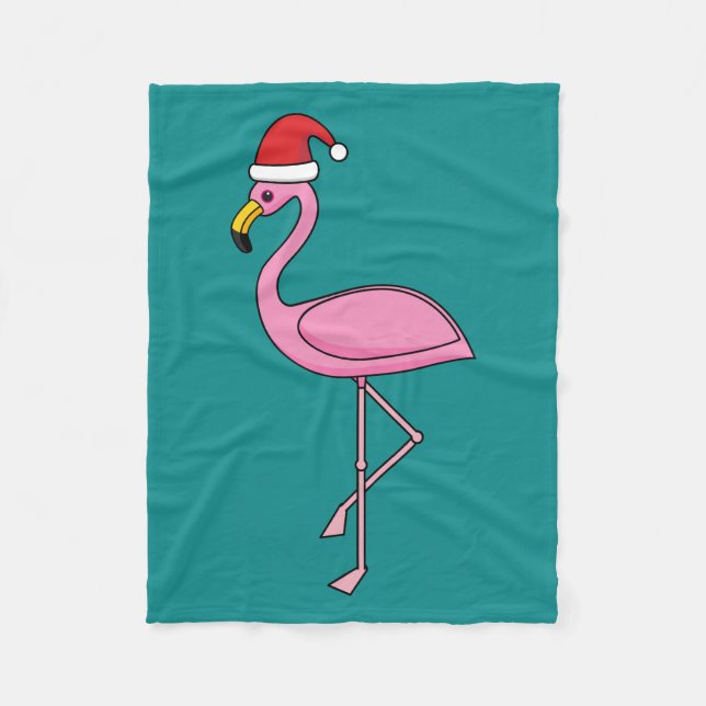 Weihnachts-Flamingo mit Weihnachtsmannmütze Fleecedecke (Vorderseite)