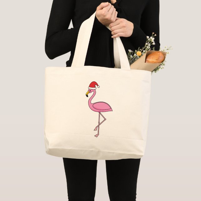 Weihnachts-Flamingo mit Weihnachtsmannmütze Jumbo Stoffbeutel (Vorderseite (Produkt))