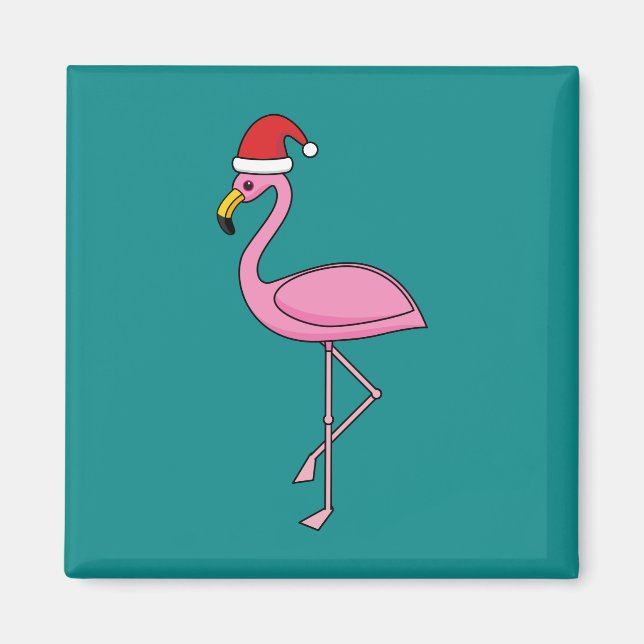 Weihnachts-Flamingo mit Weihnachtsmannmütze Magnet (Vorne)