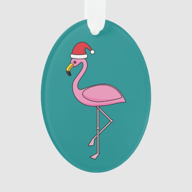 Weihnachts-Flamingo mit Weihnachtsmannmütze Ornament (Vorderseite)