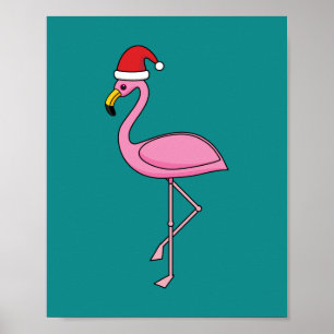 Weihnachts-Flamingo mit Weihnachtsmannmütze Poster