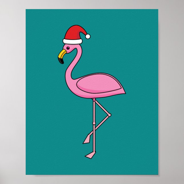 Weihnachts-Flamingo mit Weihnachtsmannmütze Poster (Vorne)