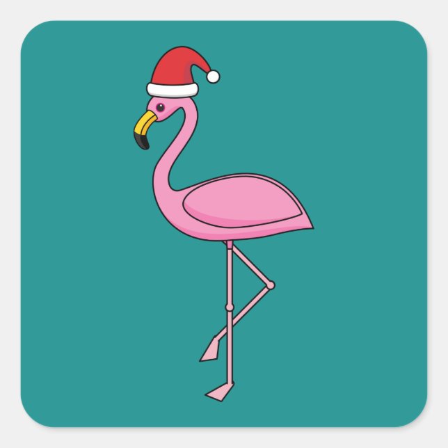 Weihnachts-Flamingo mit Weihnachtsmannmütze Quadratischer Aufkleber (Vorderseite)