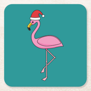 Weihnachts-Flamingo mit Weihnachtsmannmütze Rechteckiger Pappuntersetzer