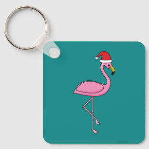 Weihnachts-Flamingo mit Weihnachtsmannmütze Schlüsselanhänger