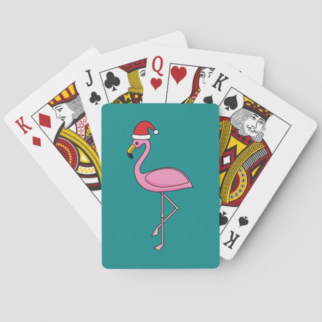 Weihnachts-Flamingo mit Weihnachtsmannmütze Spielkarten (Rückseite)