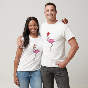 Weihnachts-Flamingo mit Weihnachtsmannmütze T-Shirt