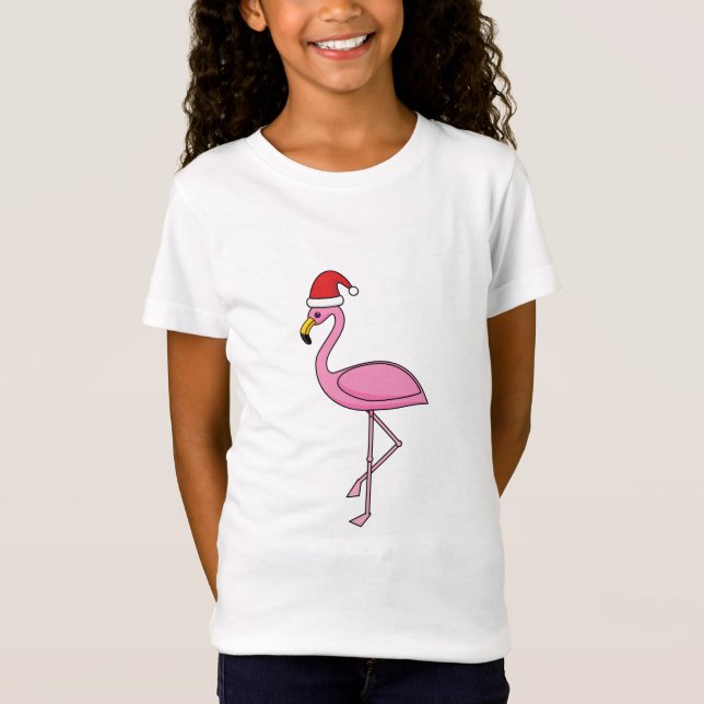 Weihnachts-Flamingo mit Weihnachtsmannmütze T-Shirt (Vorderseite)