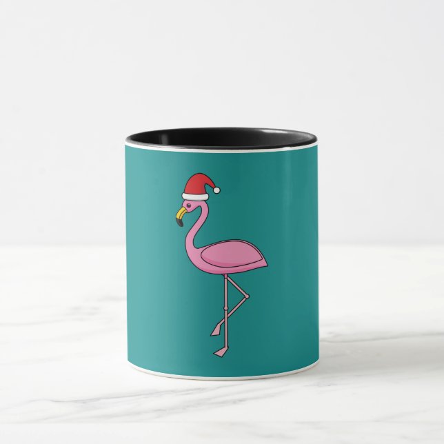 Weihnachts-Flamingo mit Weihnachtsmannmütze Tasse (Zentrum)