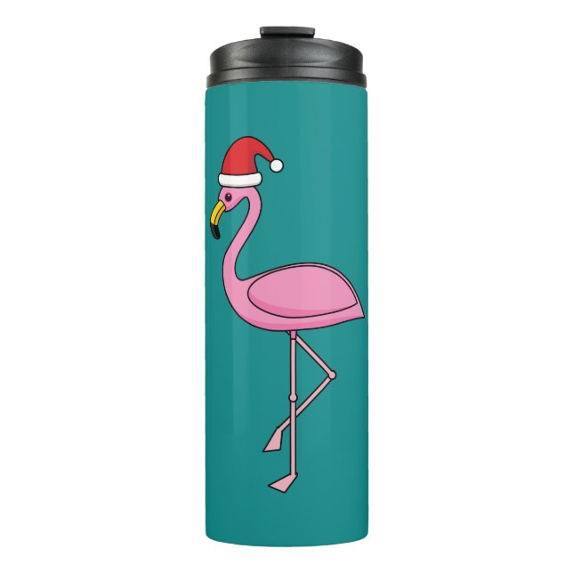 Weihnachts-Flamingo mit Weihnachtsmannmütze Thermosbecher (Vorderseite)