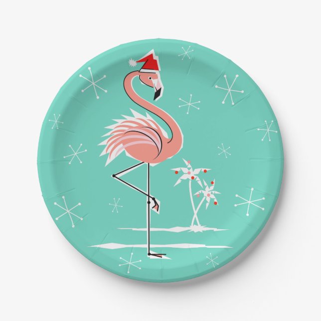 Weihnachts-Flamingo-Papierplatte Pappteller (Vorderseite)