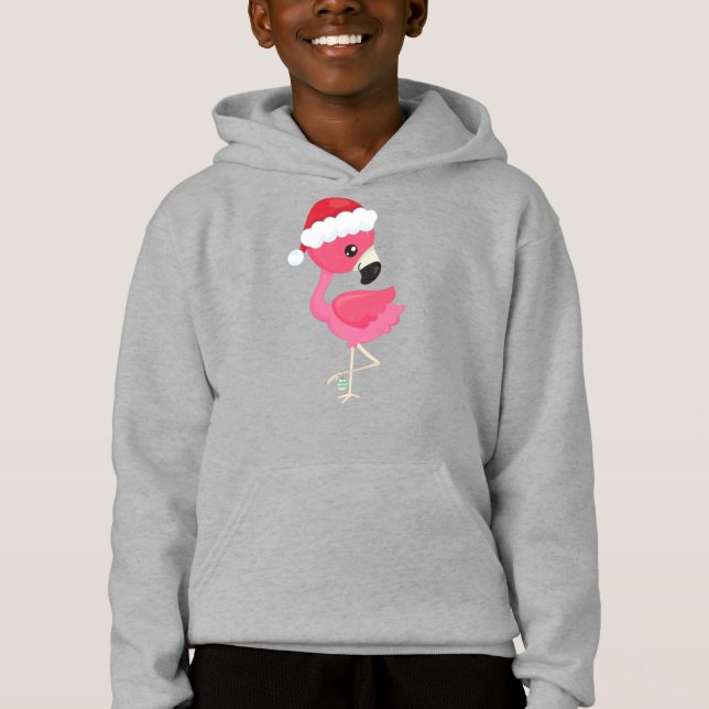Weihnachts-Flamingo, Rosa Flamingo, Weihnachtsmann Hoodie (Vorderseite)