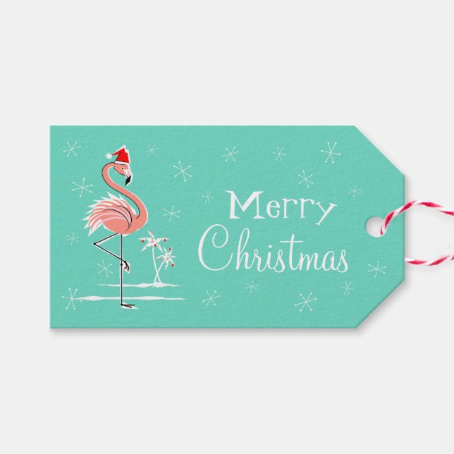 Weihnachts-Flamingo-Seite Aqua-Back Geschenkanhänger (Vorderseite (Horizontal))