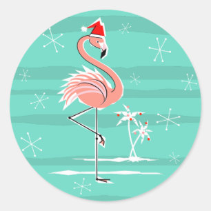 Weihnachts-Flamingo-Streifen-Aufkleber rund Runder Aufkleber
