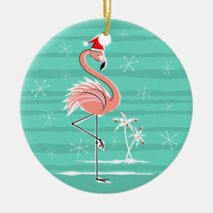 Weihnachts-Flamingo-Streifen-Ornament rund Keramikornament