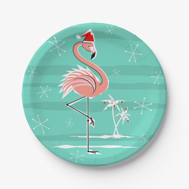 Weihnachts Flamingo Strip Papierplatte Pappteller (Vorderseite)