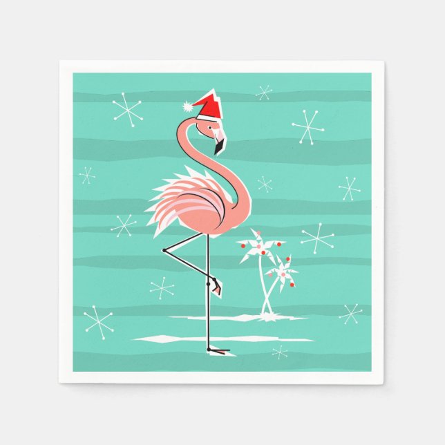 Weihnachts Flamingo Stripe Papier Serviette (Vorderseite)