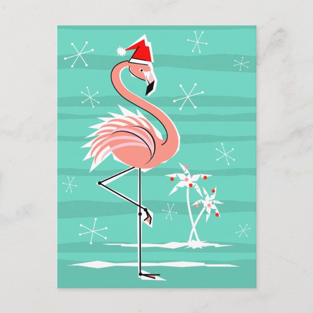 Weihnachts Flamingo Stripe Postkarte (Vorderseite)